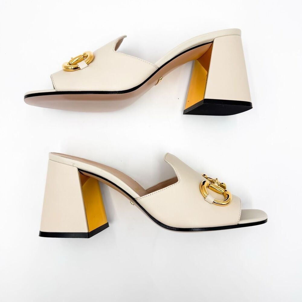 Gucci Baby Horsebit Sandals White Leather Mules Block Heel EU 40 US 10 - Picture 10 of 14